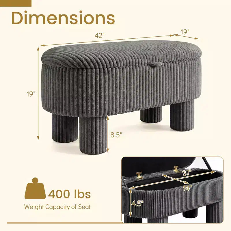 Costway 42 Storage Ottoman Bench with Hidden Storage Compartment & Legs for Living Room Gray/Beige