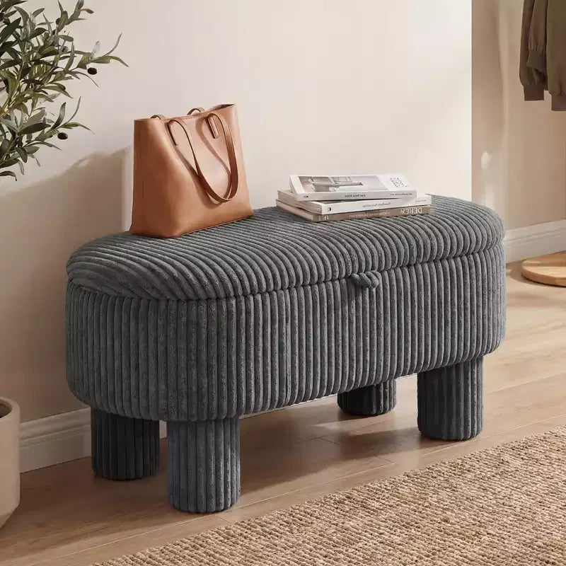 Costway 42 Storage Ottoman Bench with Hidden Storage Compartment & Legs for Living Room Gray/Beige