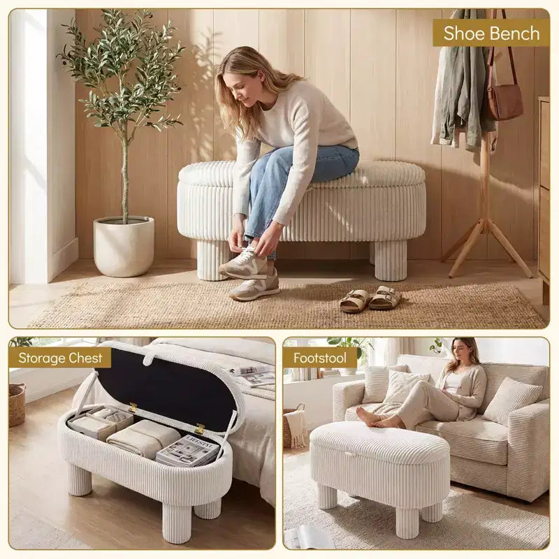 Costway 42 Storage Ottoman Bench with Hidden Storage Compartment & Legs for Living Room Gray/Beige