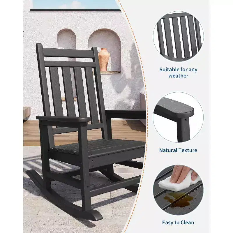 All-Weather HDPE Poly Lumber Adirondack Rocking Chairs Set of 6, High Back Patio Porch Rockers, Low Maintenance