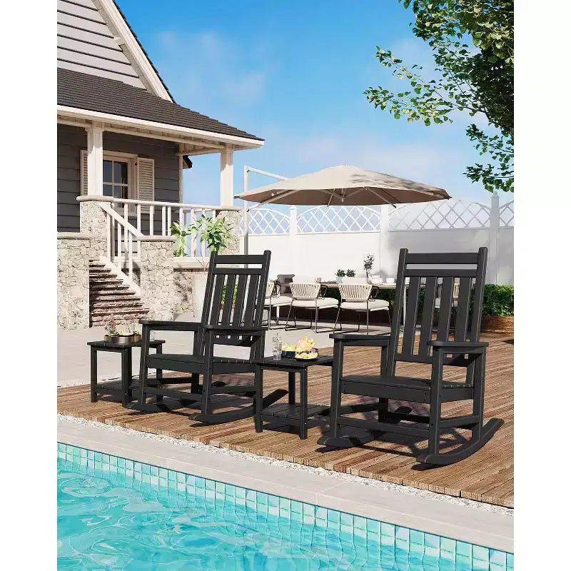All-Weather HDPE Poly Lumber Adirondack Rocking Chairs Set of 6, High Back Patio Porch Rockers, Low Maintenance