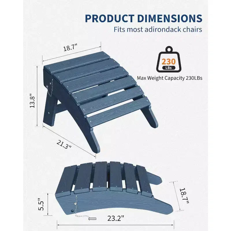 HDPE Folding Adirondack Ottoman - All-Weather Outdoor Footrest for Patio, Deck & Poolside (1-Piece, Standard Size)