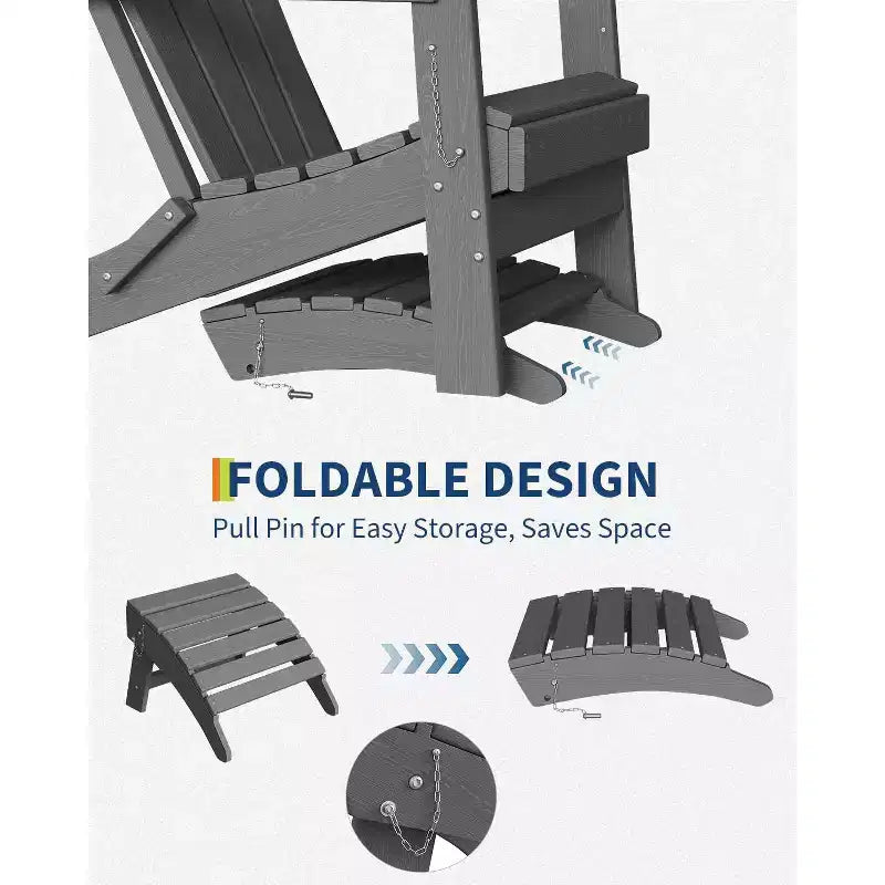 HDPE Folding Adirondack Ottoman - All-Weather Outdoor Footrest for Patio, Deck & Poolside (1-Piece, Standard Size)