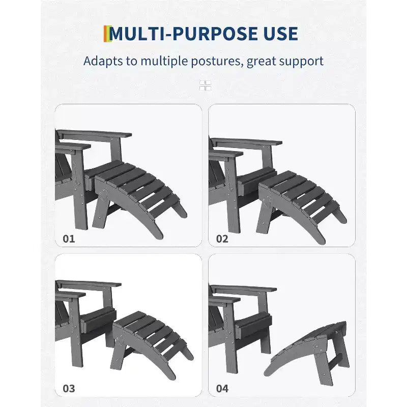 HDPE Folding Adirondack Ottoman - All-Weather Outdoor Footrest for Patio, Deck & Poolside (1-Piece, Standard Size)
