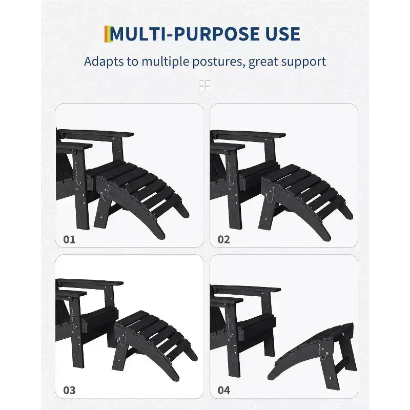 HDPE Folding Adirondack Ottoman - All-Weather Outdoor Footrest for Patio, Deck & Poolside (1-Piece, Standard Size)