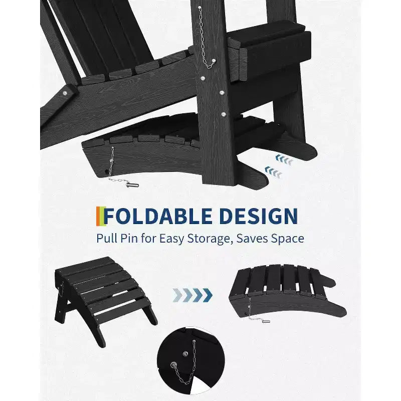 HDPE Folding Adirondack Ottoman - All-Weather Outdoor Footrest for Patio, Deck & Poolside (1-Piece, Standard Size)
