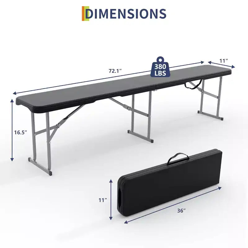 6 FT Folding Bench, Plastic Portable Folding Bench Seat, Collapsible HDPE Seating with Carry Handle, for Picnic, Camping, Garden