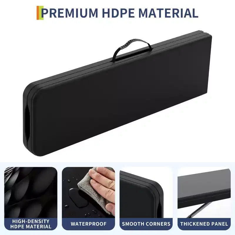 6 FT Folding Bench, Plastic Portable Folding Bench Seat, Collapsible HDPE Seating with Carry Handle, for Picnic, Camping, Garden