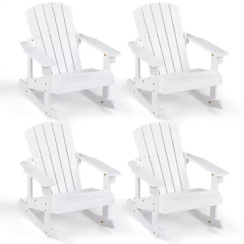 Costway 4PCS Kid Adirondack Rocking Chair Outdoor Solid Wood Slatted seat Backrest