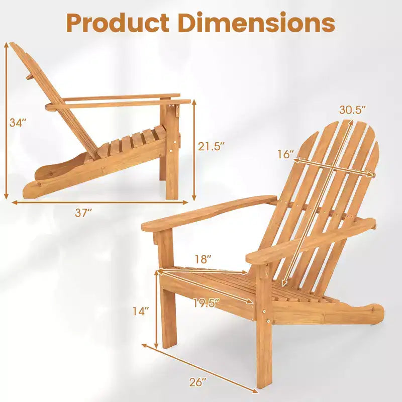 Costway 1/2/4 PCS Patio Adirondack Chair with Inclined Seat High Backrest for Porch Backyard Poolside