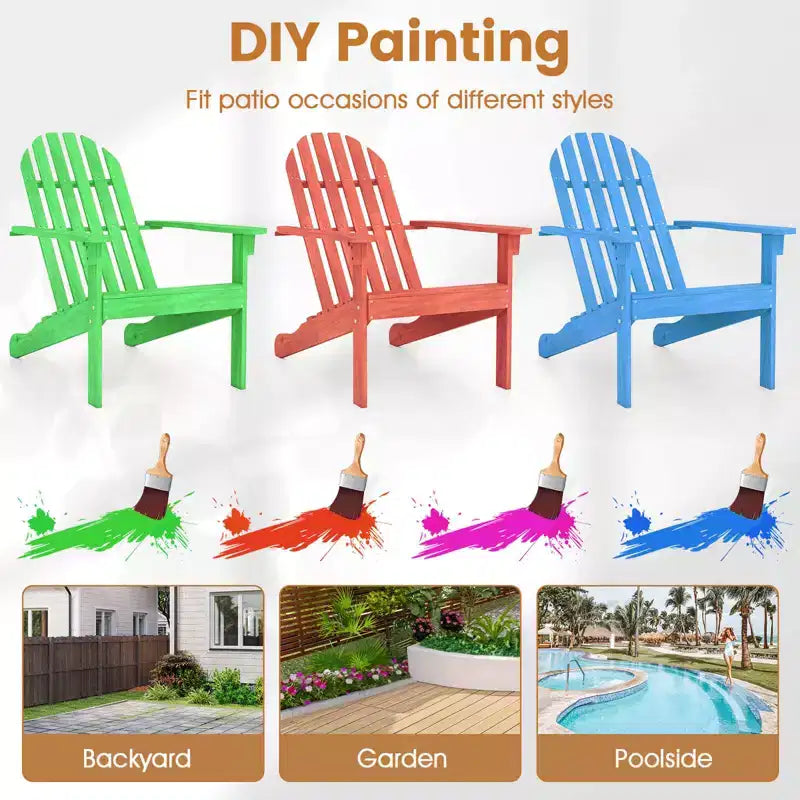 Costway 1/2/4 PCS Patio Adirondack Chair with Inclined Seat High Backrest for Porch Backyard Poolside