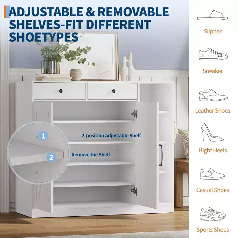 Shoe Storage Cabinet, 5-Tier Farmhouse Shoe Cabinet with 2 Barn Doors & 4 Cubbies, Entryway Organizer for Hallway, Foyer, Rustic