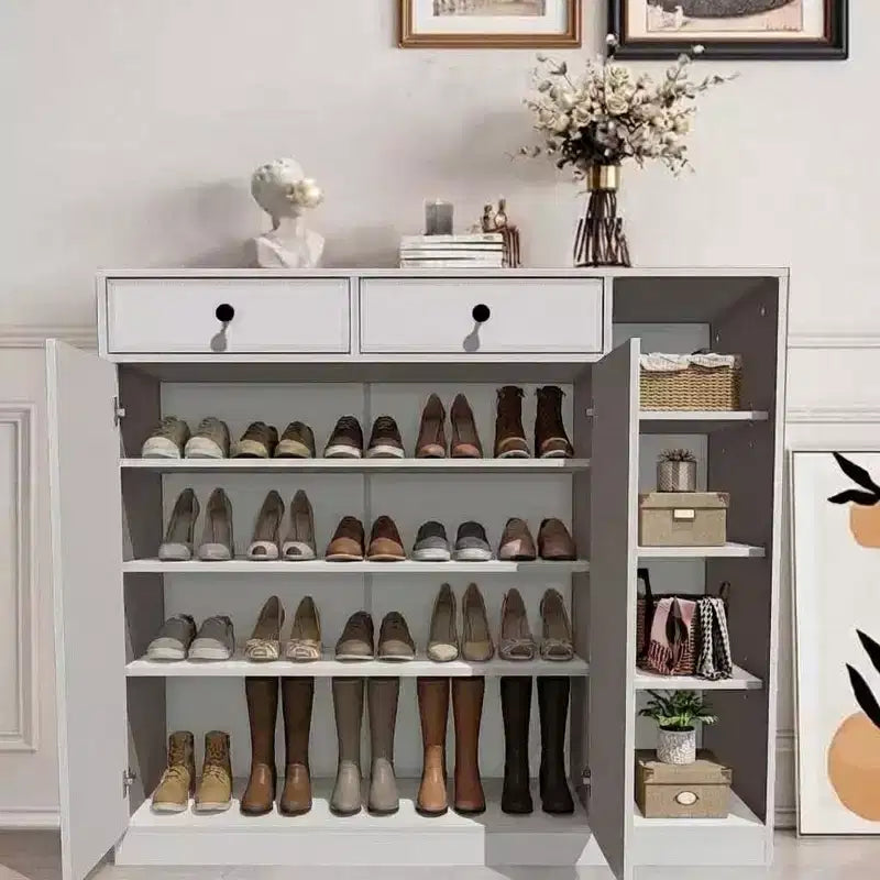 Shoe Storage Cabinet, 5-Tier Farmhouse Shoe Cabinet with 2 Barn Doors & 4 Cubbies, Entryway Organizer for Hallway, Foyer, Rustic