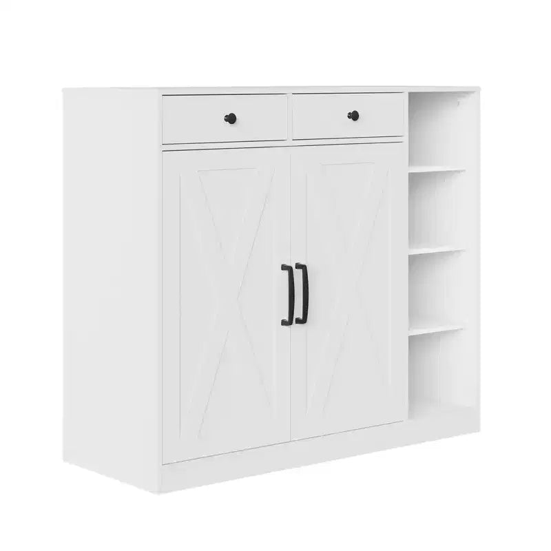 Shoe Storage Cabinet, 5-Tier Farmhouse Shoe Cabinet with 2 Barn Doors & 4 Cubbies, Entryway Organizer for Hallway, Foyer, Rustic