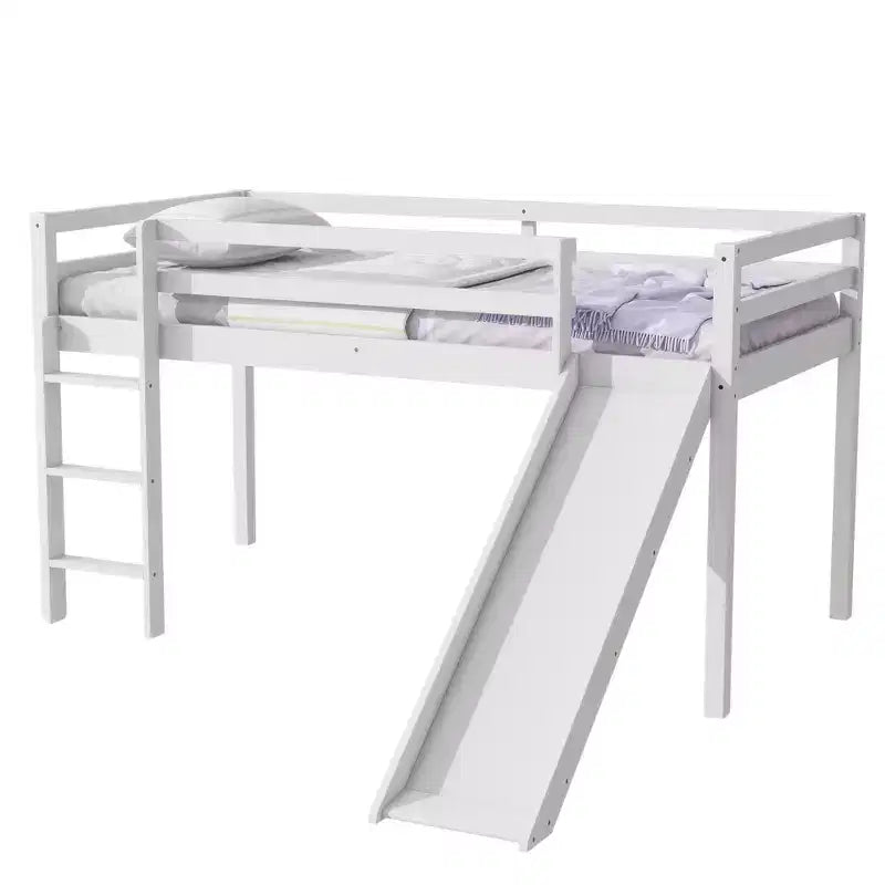 MAYEERTY King Bunk Bed Safety Rail Soft-Close Drawers Solid Rubberwood