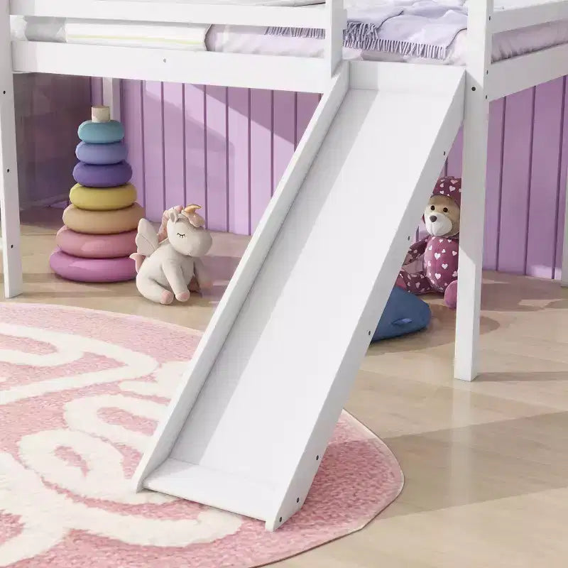 MAYEERTY King Bunk Bed Safety Rail Soft-Close Drawers Solid Rubberwood