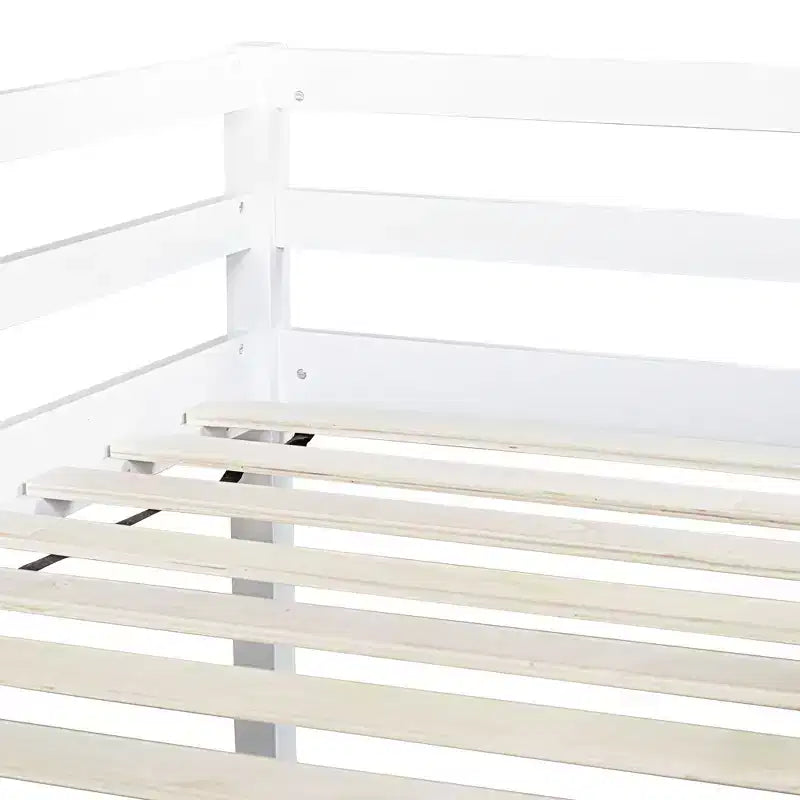 MAYEERTY King Bunk Bed Safety Rail Soft-Close Drawers Solid Rubberwood
