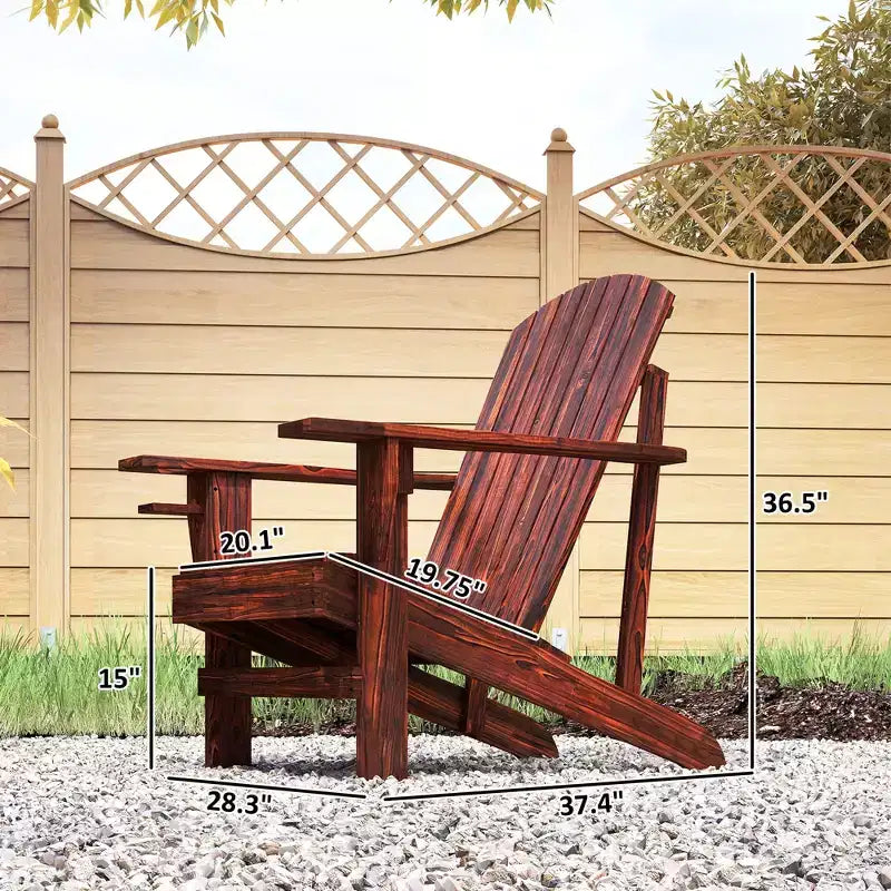 Oversized Wood Adirondack Chair with Built-In Cup Holder, Brown