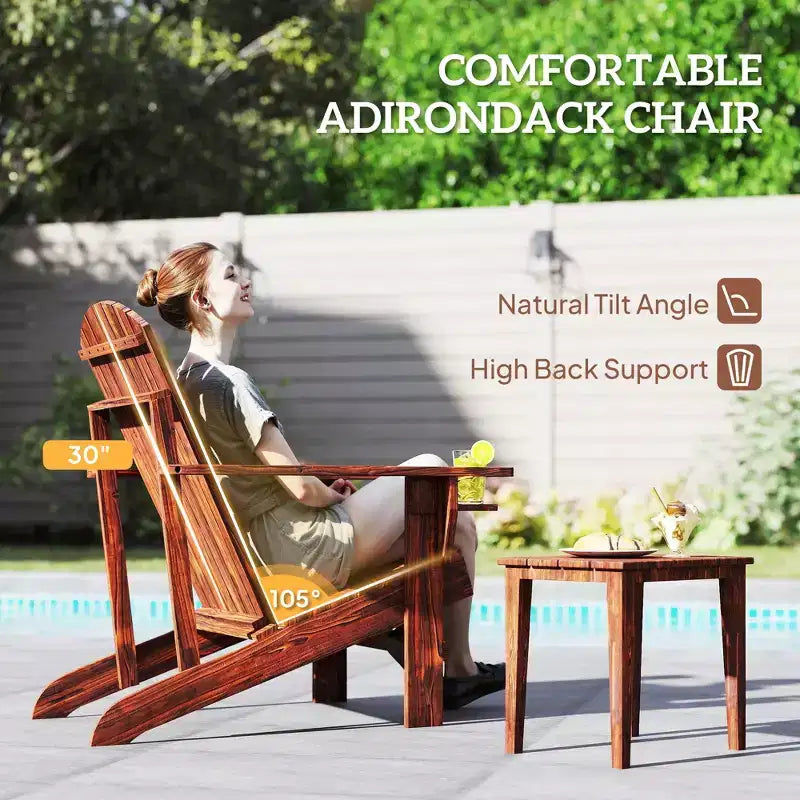 Oversized Wood Adirondack Chair with Built-In Cup Holder, Brown