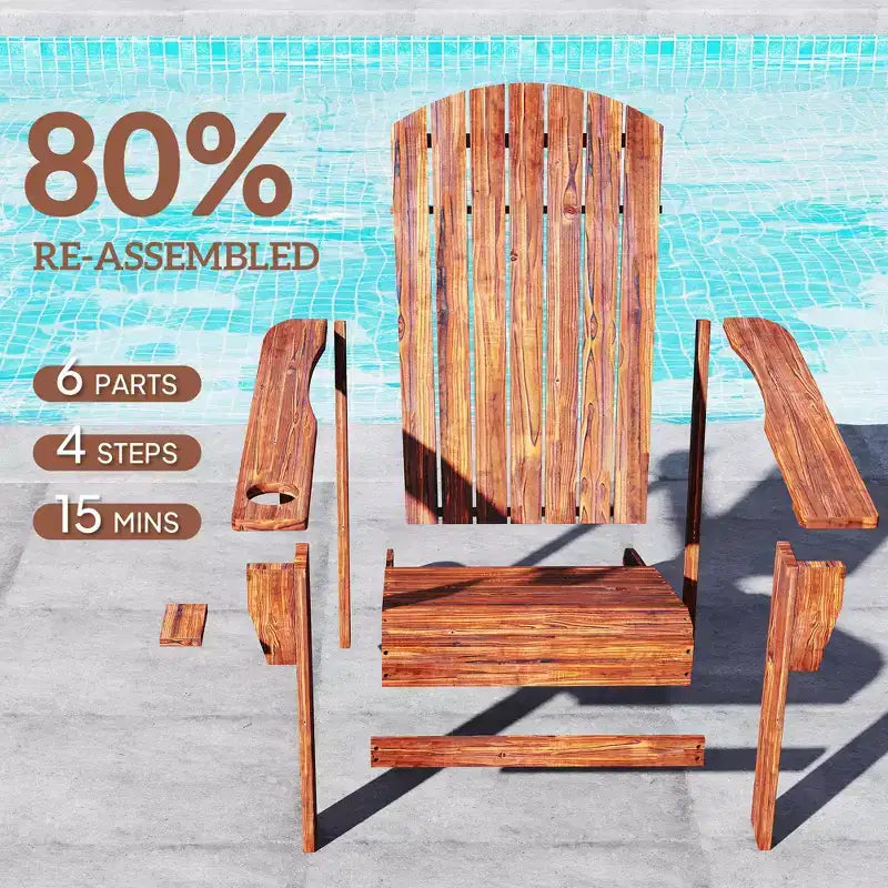 Oversized Wood Adirondack Chair with Built-In Cup Holder, Brown