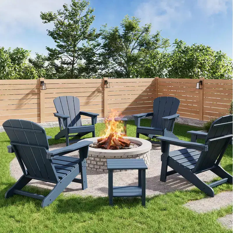 HDPE Plastic Adirondack Chair Set of 4 with 2 Side Table - Oversize 380 LB Poly Lumber Weather Resistant Firepit Chair - Outdoor Patio Chairs
