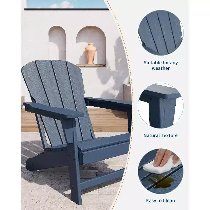 HDPE Plastic Adirondack Chair Set of 4 with 2 Side Table - Oversize 380 LB Poly Lumber Weather Resistant Firepit Chair - Outdoor Patio Chairs
