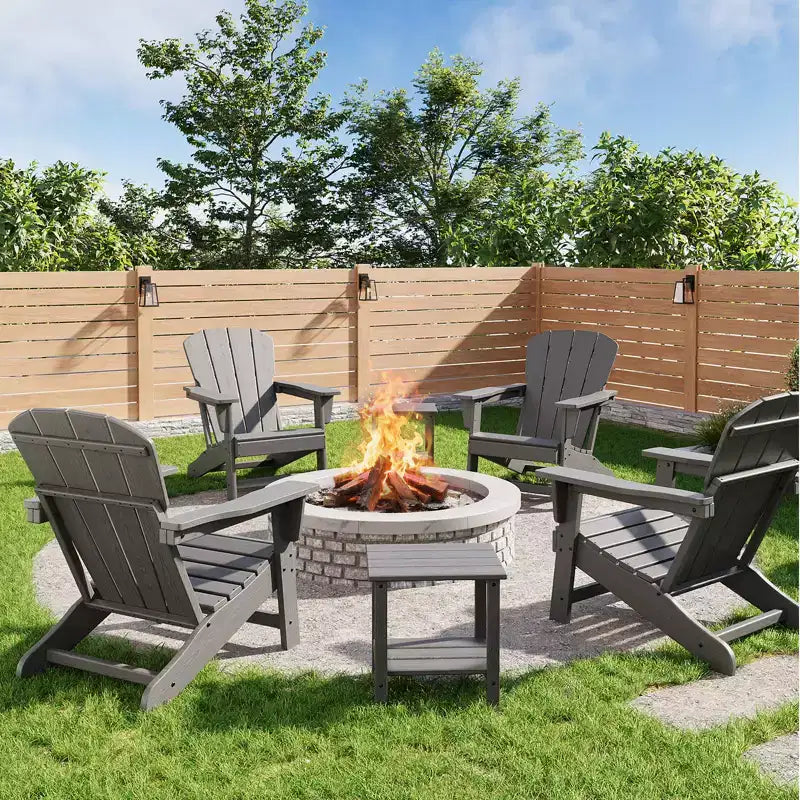 HDPE Plastic Adirondack Chair Set of 4 with 2 Side Table - Oversize 380 LB Poly Lumber Weather Resistant Firepit Chair - Outdoor Patio Chairs