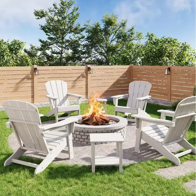 HDPE Plastic Adirondack Chair Set of 4 with 2 Side Table - Oversize 380 LB Poly Lumber Weather Resistant Firepit Chair - Outdoor Patio Chairs