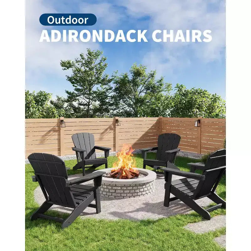 HDPE Plastic Adirondack Chair Set of 4 with 2 Side Table - Oversize 380 LB Poly Lumber Weather Resistant Firepit Chair - Outdoor Patio Chairs