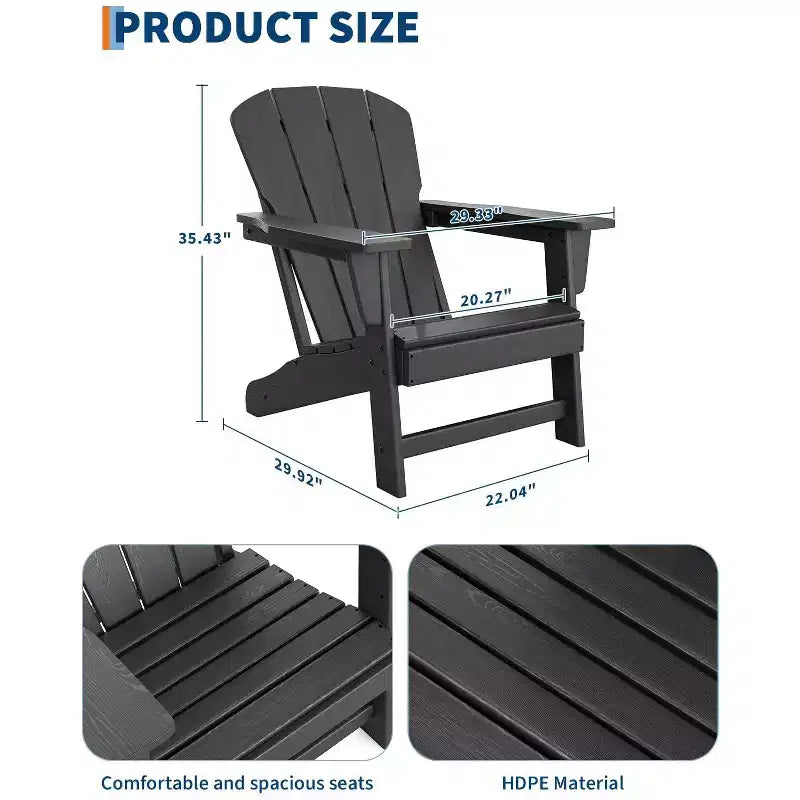 HDPE Plastic Adirondack Chair Set of 4 with 2 Side Table - Oversize 380 LB Poly Lumber Weather Resistant Firepit Chair - Outdoor Patio Chairs