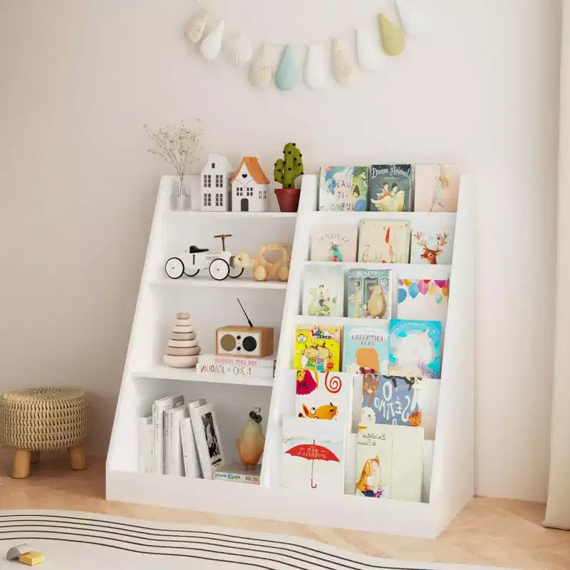 JVNOXK 4-Tier Wooden Kids Bookshelf with Toy Storage Organizer, Multifunctional Children Bookcase Display Shelf for Kids Room