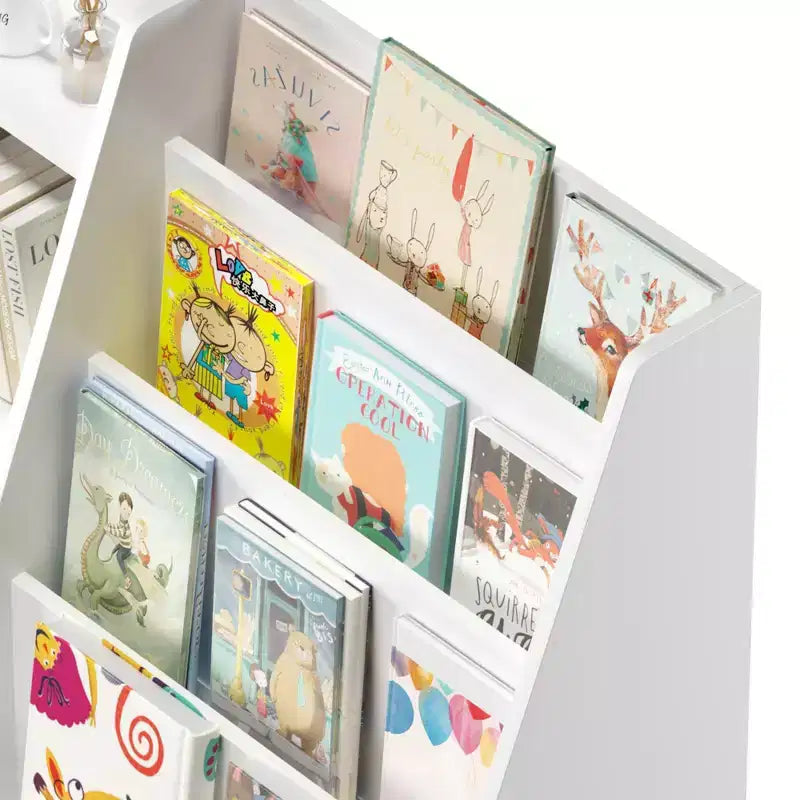 JVNOXK 4-Tier Wooden Kids Bookshelf with Toy Storage Organizer, Multifunctional Children Bookcase Display Shelf for Kids Room