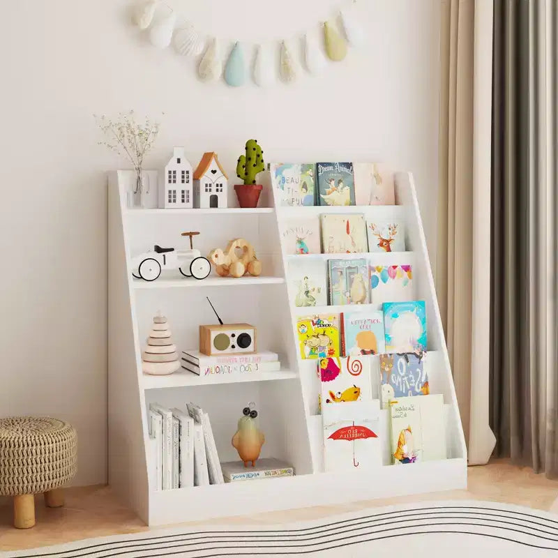 JVNOXK 4-Tier Wooden Kids Bookshelf with Toy Storage Organizer, Multifunctional Children Bookcase Display Shelf for Kids Room