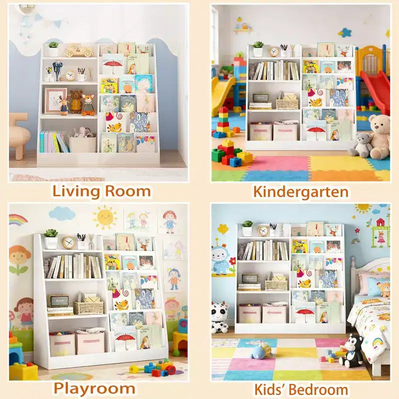 JVNOXK 4-Tier Wooden Kids Bookshelf with Toy Storage Organizer, Multifunctional Children Bookcase Display Shelf for Kids Room