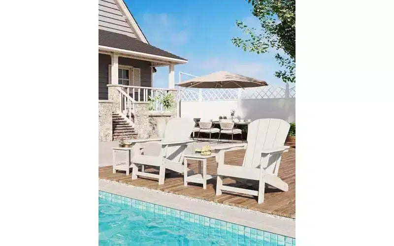 Set of 2 HDPE Adirondack Patio Chairs  380 lbs Capacity, Weather Resistant, Wood Grain Texture, Wide Armrests, Slatted Back