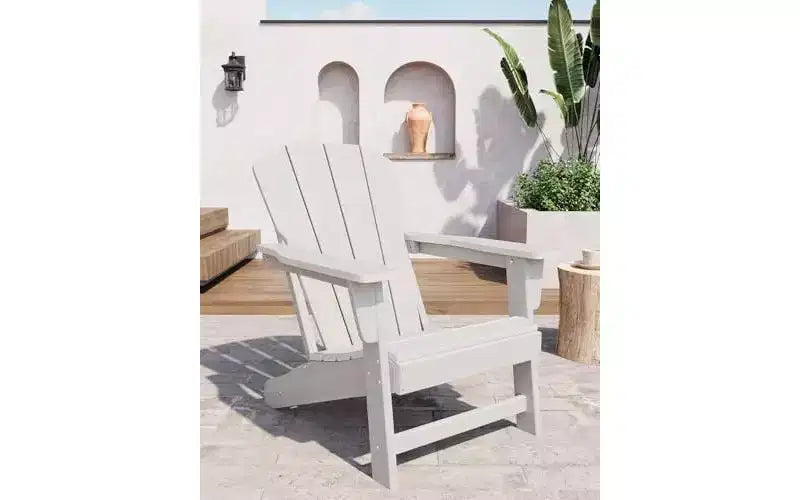 Set of 2 HDPE Adirondack Patio Chairs  380 lbs Capacity, Weather Resistant, Wood Grain Texture, Wide Armrests, Slatted Back