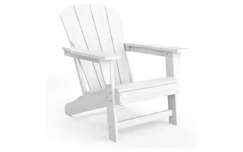 Set of 2 HDPE Adirondack Patio Chairs  380 lbs Capacity, Weather Resistant, Wood Grain Texture, Wide Armrests, Slatted Back