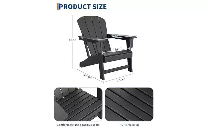 Set of 2 HDPE Adirondack Patio Chairs  380 lbs Capacity, Weather Resistant, Wood Grain Texture, Wide Armrests, Slatted Back