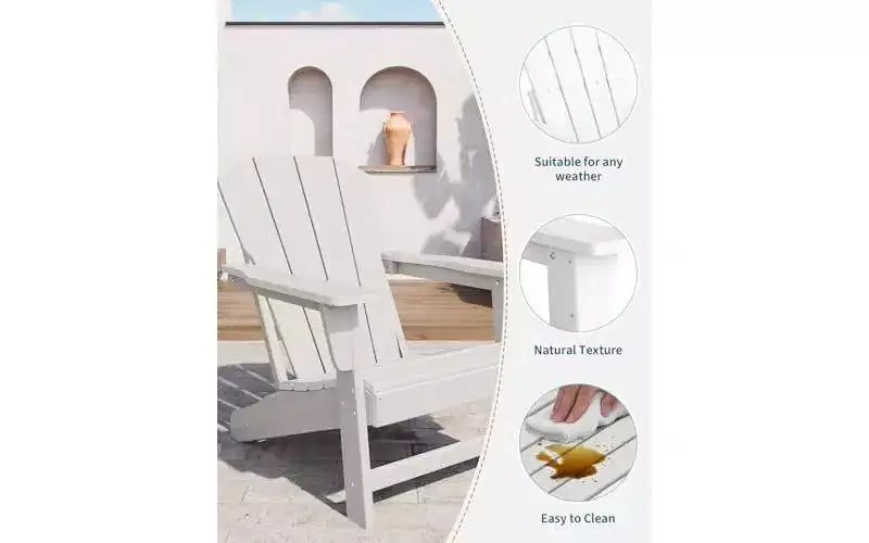Set of 2 HDPE Adirondack Patio Chairs  380 lbs Capacity, Weather Resistant, Wood Grain Texture, Wide Armrests, Slatted Back