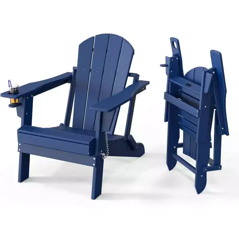 Karl Home Patio HDPE Folding Adirondack Chair With Cup Holder