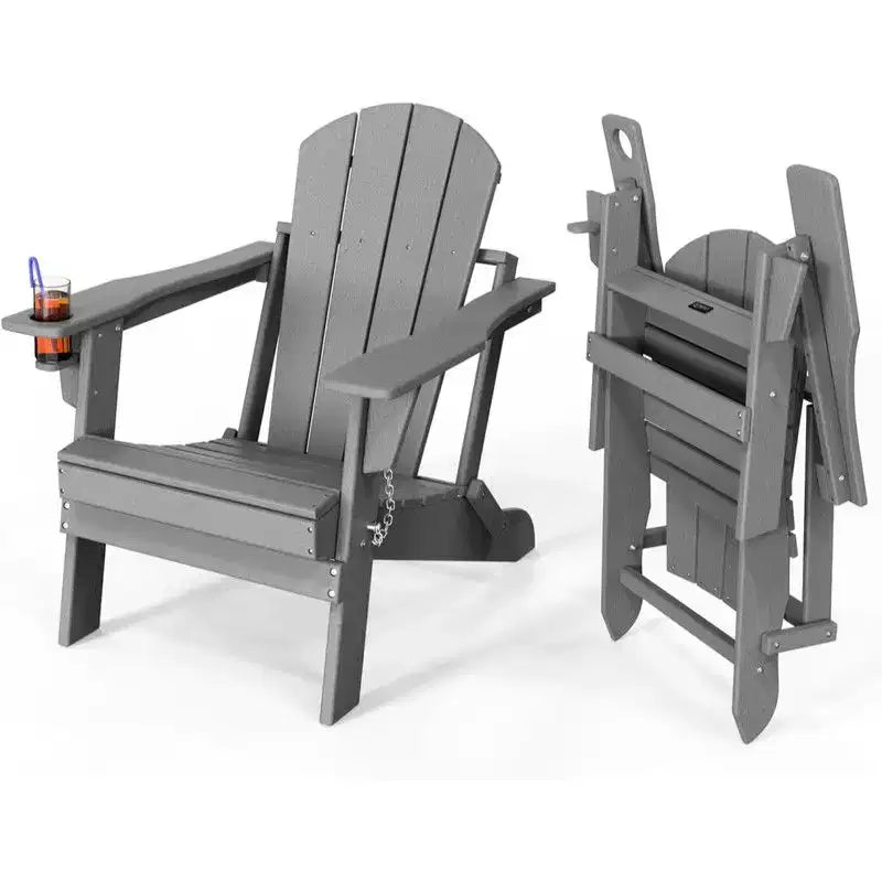 Karl Home Patio HDPE Folding Adirondack Chair With Cup Holder