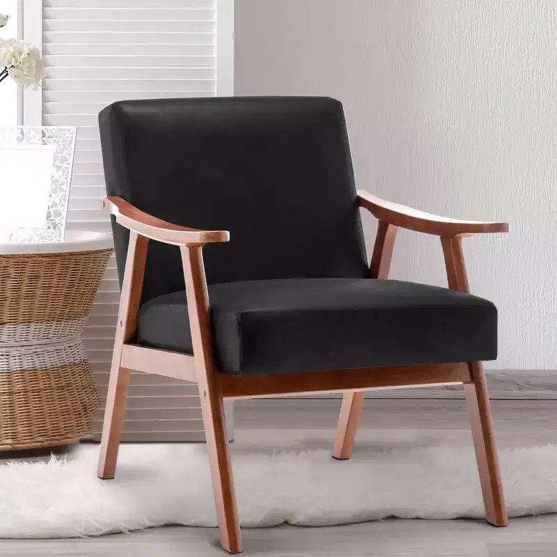 Mid-Century Accent Chair, Solid Wood Lounge Chair with Extra-Thick Backrest, Wingback Chairs