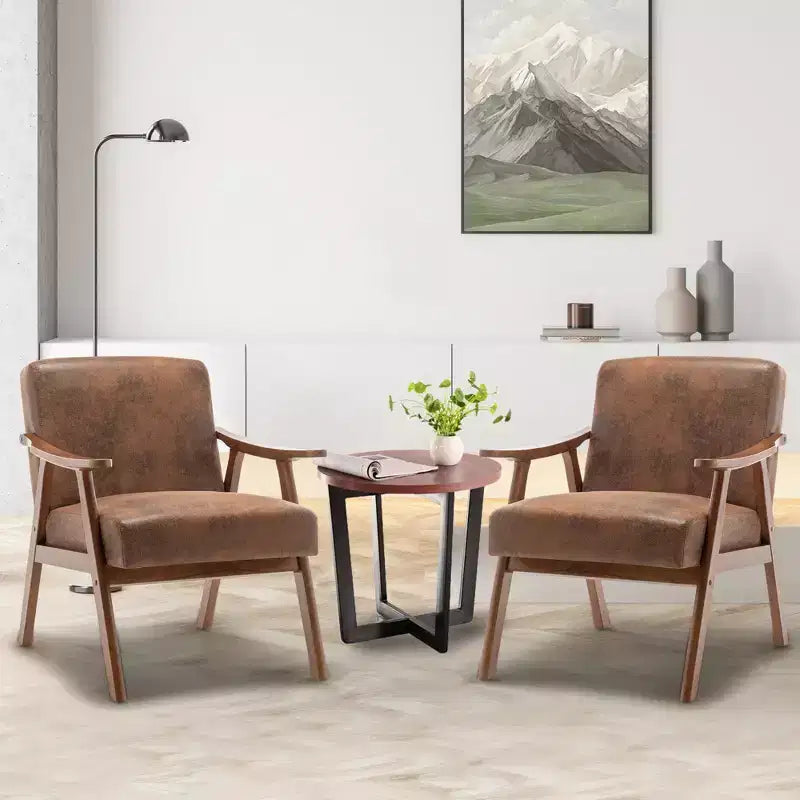 Mid-Century Accent Chair, Solid Wood Lounge Chair with Extra-Thick Backrest, Wingback Chairs