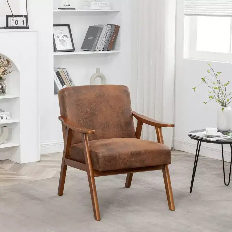 Mid-Century Accent Chair, Solid Wood Lounge Chair with Extra-Thick Backrest, Wingback Chairs