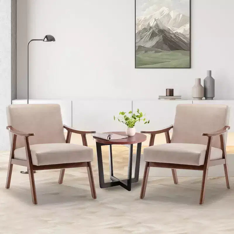 Mid-Century Accent Chair, Solid Wood Lounge Chair with Extra-Thick Backrest, Wingback Chairs