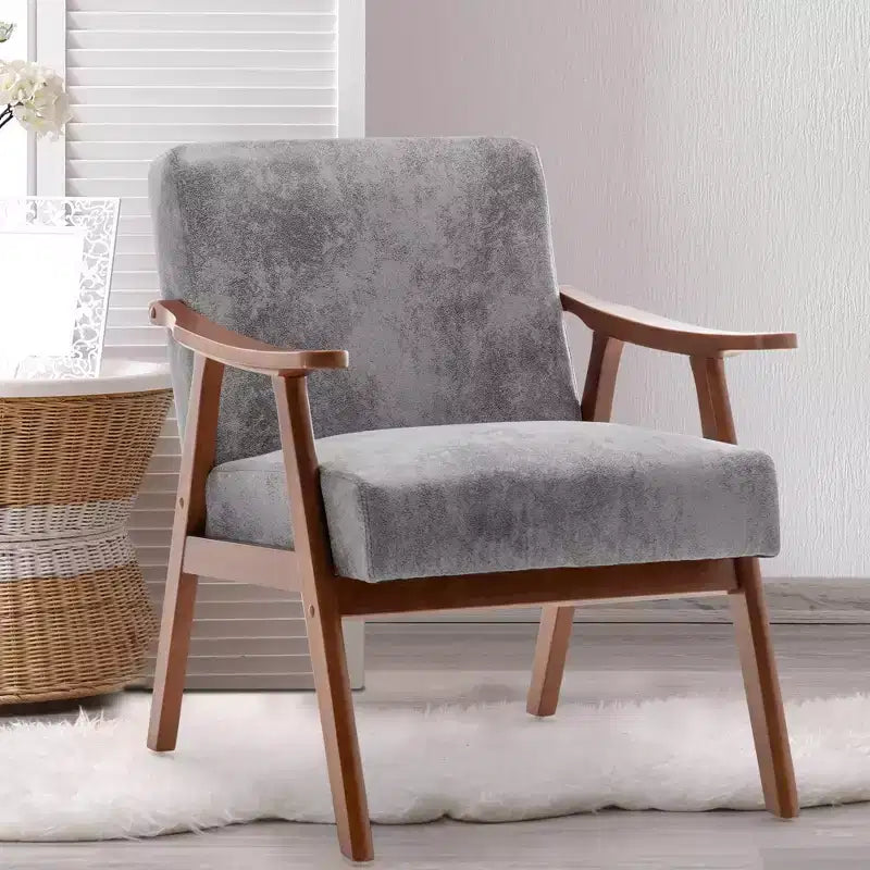 Mid-Century Accent Chair, Solid Wood Lounge Chair with Extra-Thick Backrest, Wingback Chairs