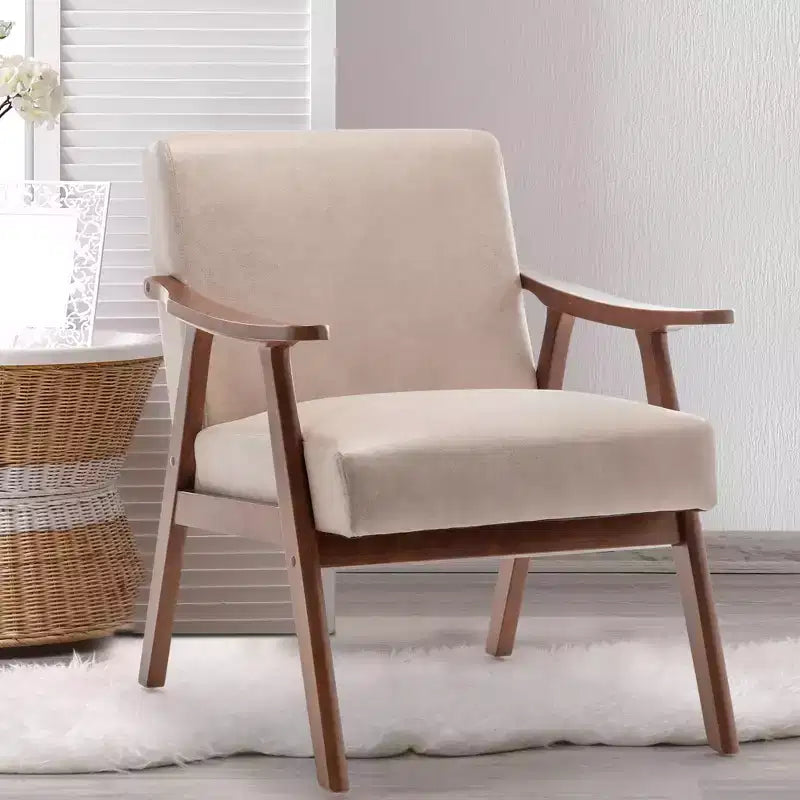 Mid-Century Accent Chair, Solid Wood Lounge Chair with Extra-Thick Backrest, Wingback Chairs