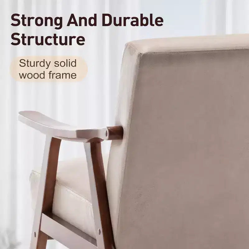 Mid-Century Accent Chair, Solid Wood Lounge Chair with Extra-Thick Backrest, Wingback Chairs