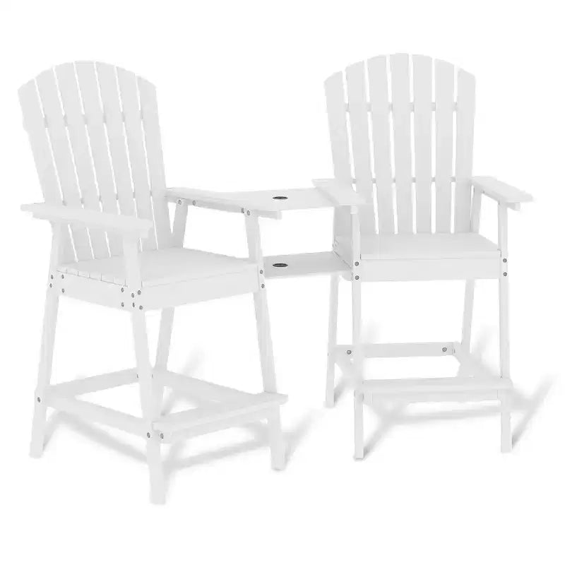 Tall Adirondack Chair Set of 2, Wood Bar Height Adirondack Chairs with Connecting Tray & Umbrella Hole, Double Balcony Chairs for Balcony, Deck