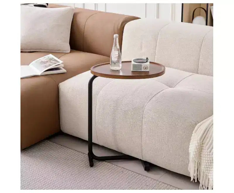 Set of 2 Brown C-Shaped Side Tables, Slim Sofa End Tables for Small Spaces, Living Room and Bedroom
